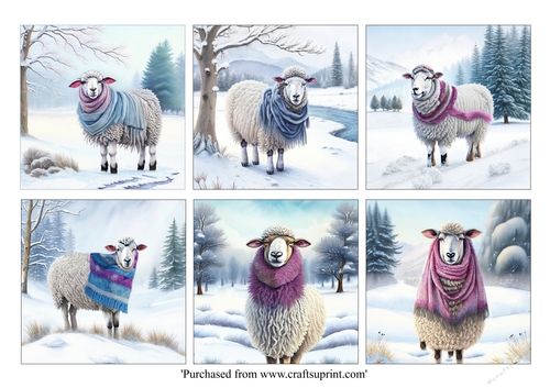 Cute Christmas Sheep in colourful scarves card toppers for 8x8 cards
