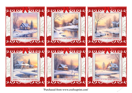 Beautiful snowy winter scenes with cottages card toppers for 8x8 cards