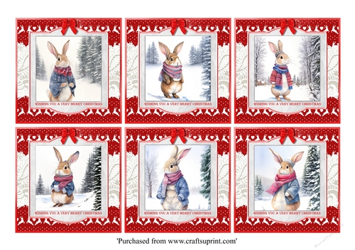 Cute Rabbits in winter clothes card toppers for 8x8 cards