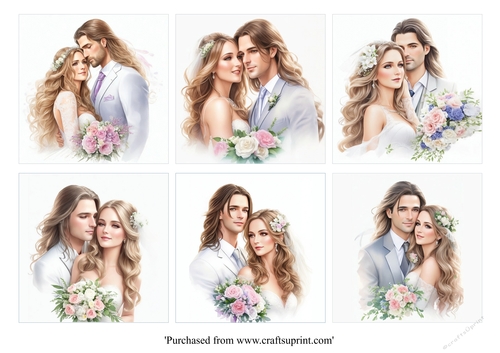 Modern Wedding Cards groom with long hair toppers for 8x8 cards