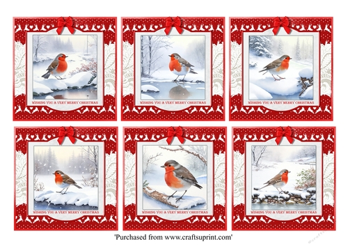 Cute Robins in snowy winter scenes card toppers for 8x8 cards