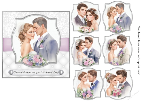 Beautiful Wedding topper set of 6 for 8x8 cards