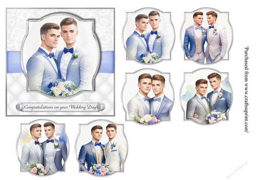 Beautiful Gay Wedding topper set of 6 for 8x8 cards