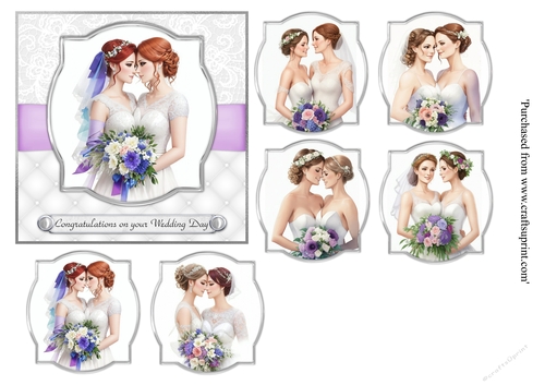  Beautiful Lesbian Wedding topper set of 6 for 8x8 cards