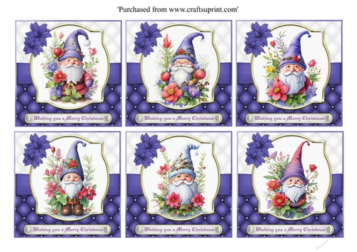 Beautiful Christmas Gnomes topper set of 6 for 8x8 cards