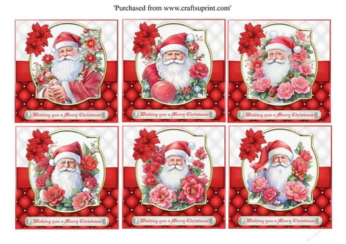 Beautiful Christmas Santa topper set of 6 for 8x8 cards