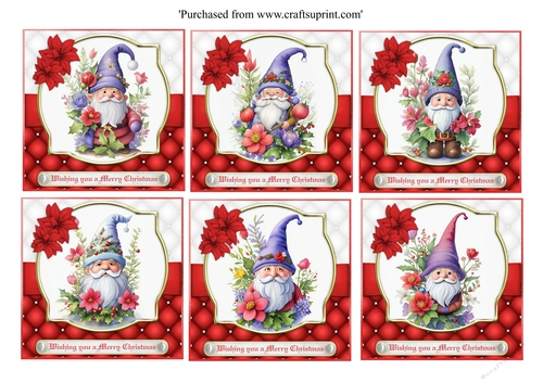 Beautiful Christmas Gnomes topper set of 6 for 8x8 cards