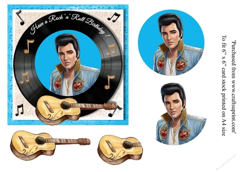 Cartoon Elvis themed birthday card topper for 6 x 6 card