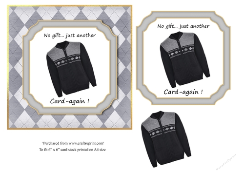 Funny Male Cardigan Birthday Pun Card topper for 6x6 card