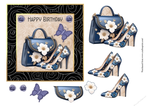Floral Handbag and matching shoes 6x6 birthday card topper