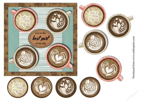 Latte art work coffee cups topper for 6x6 card