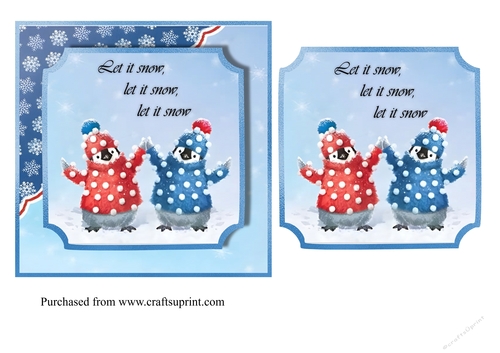 Penguins in woolly jumpers and hats Christmas topper for 6x6 card