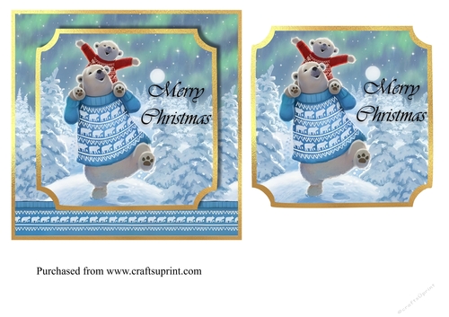 Polar bears in woolly jumpers Christmas topper for 6x6 card