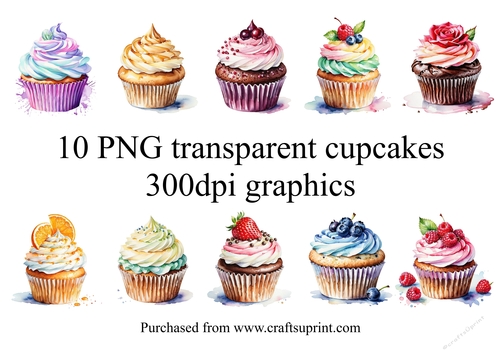 Watercolour cupcake pngs for card making