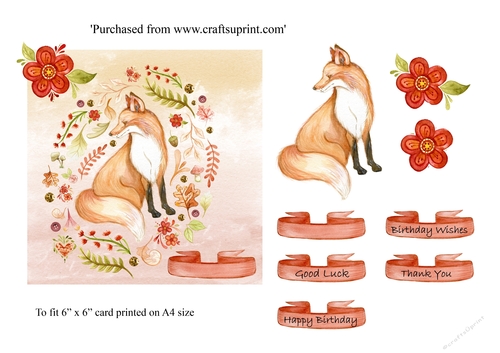 Fox greetings card 6 x 6 card topper with decoupage