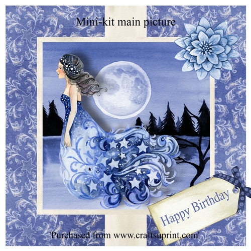 Moonlight dream birthday topper card for 6 x 6 cardstock printed on A4