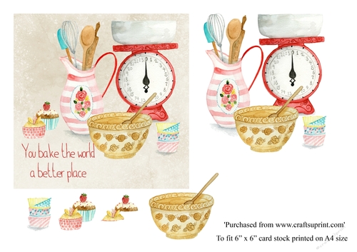 Home baking themed card for various occasions, 6 x 6 topper