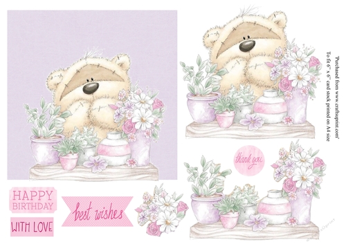 Cute teddy bear with flowers for various occasions 6 x 6 topper