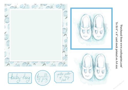 New baby boy blue shoes 6 x 6 card topper