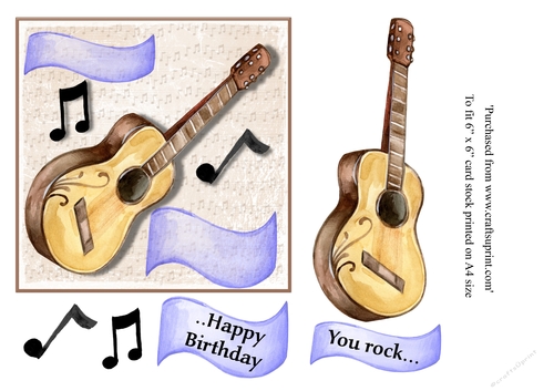 You Rock Guitar birthday card 6 x 6 topper