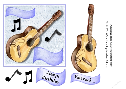 You Rock Guitar birthday card 6 x 6 topper