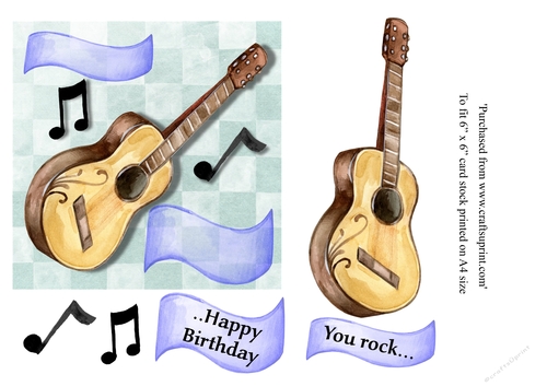 You Rock Guitar birthday card 6 x 6 topper