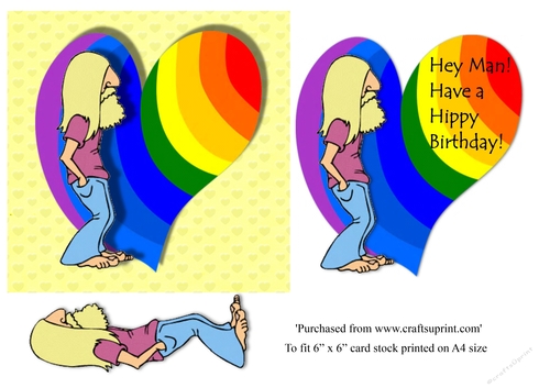 Male hippy birthday 6 x 6 card topper