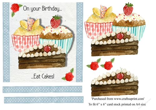 Cupcakes birthday card topper for 6 x 6 card