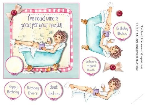 Humerous card Wine is good for your health card 6 x 6 topper card