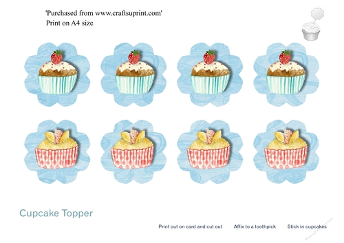 Set of 8 cupcake toppers with cupcake design