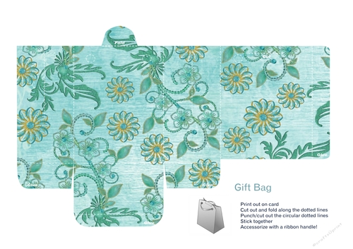 Turquoise floral gift bag template