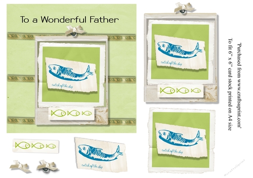 Catch of the Day Fishing theme card topper for Father birthday for 6 x 6 cardstock