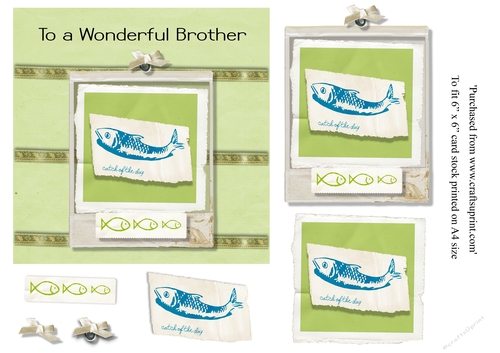 Catch of the Day Fishing theme card topper for Brother birthday for 6 x 6 cardstock