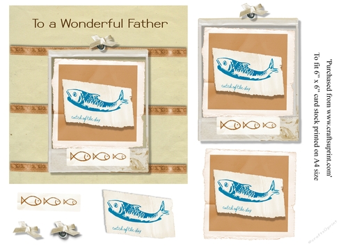 Catch of the Day Fishing theme card topper for Father birthday for 6 x 6 cardstock