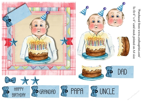 Grandad, Dad, Uncle birthday card topper for 6 x 6 cardstock