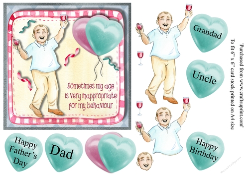 Funny drinking card for Grandad, Dad birthday , Fathers Day, uncle card topper for 6 x 6 cardstock