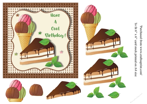 Ice Cream and cake themed birthday card topper for 6 x 6 cardstock
