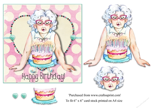 Birthday card for older female, Nana/grandmother topper for 6 x 6 cardstock