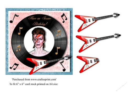 David Bowie themed birthday card topper for 6 x 6 card