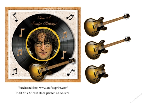 John Lennon themed birthday card with greeting Hope you have a peaceful birthday! for 6x 6 card