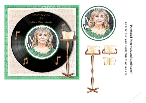 Lesley Garrett themed birthday card topper for 6 x 6 card