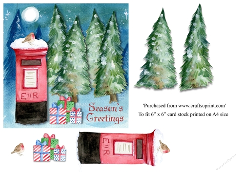 Christmas post box with robin in woodland topper 6 x 6