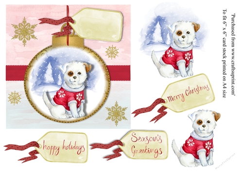 Dog in a sweater christmas card topper for 6 x 6 card