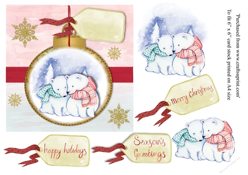 Polar bears in scarves christmas card topper for 6 x 6 card