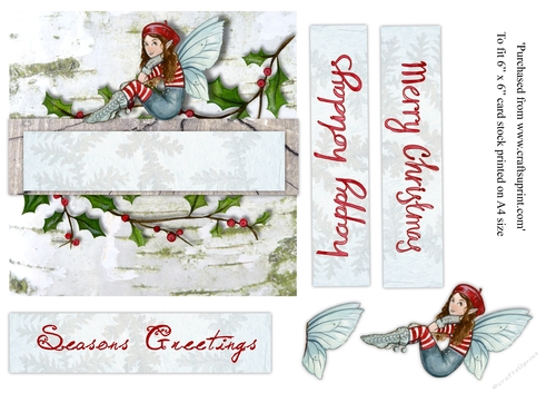 Christmas fairy card topper with various greetings for 6 x 6 card