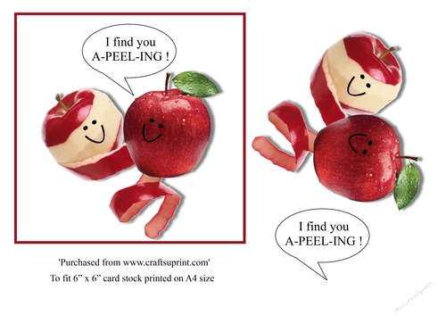 Funny food themed valentine card topper with apples for 6 x 6 card