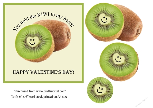 Funny food themed valentine card topper with Kiwi for 6 x 6 card