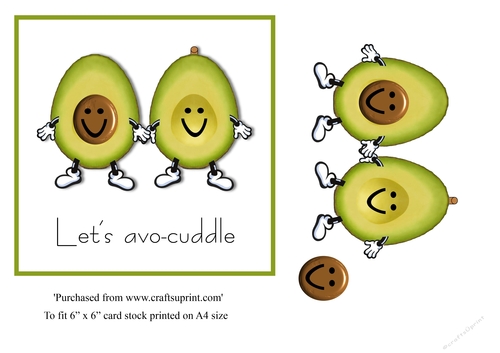 Funny food themed valentine card topper with avocado for 6 x 6 card