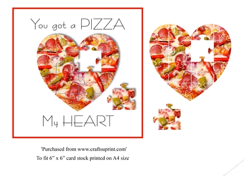 Funny food themed valentine card topper pizza for 6 x 6 card