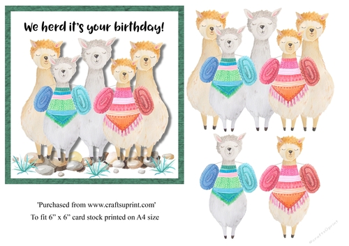 We herd its your birthday! Llama birthday card topper for 6 x 6 card 
